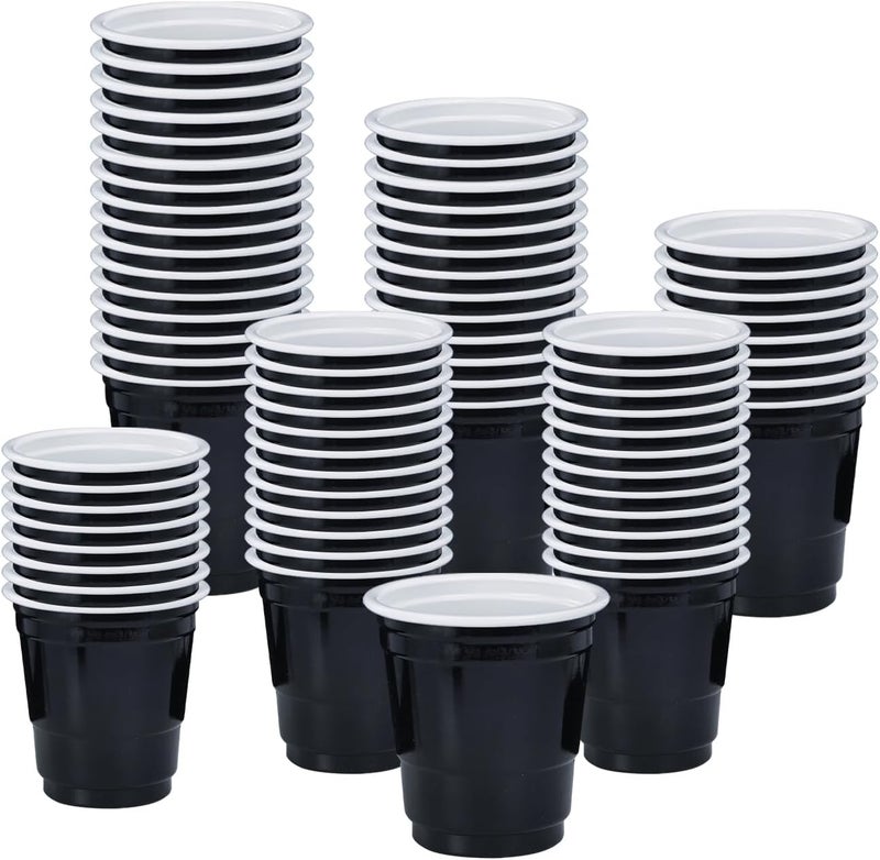 MUNILAIL 100 Pack 2 Oz Plastic Shot Cups Disposable Shot Glasses Black Shot Cups for Party Wedding Wine Beer Shooting Games Mini Shot Cups - Image 1